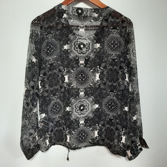 Buffalo David Bitton Black & White Chiffon Long Sleeve Top - Picture 3 of 6